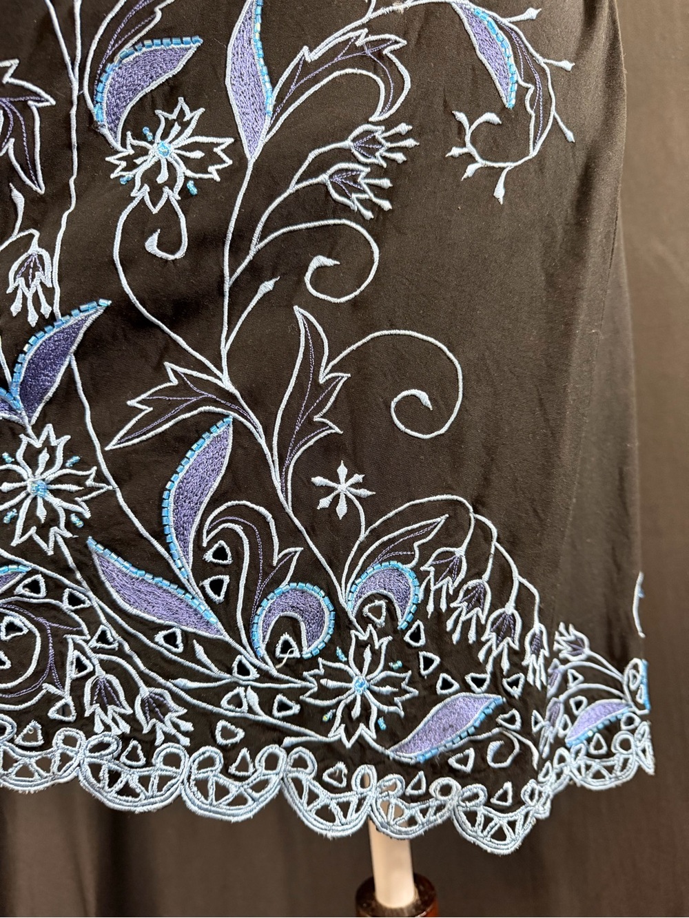 Serendipity VTG Y2K 90’s dress Black Maxi Blue Bell Floral Embroidery Beaded - Picture 9 of 16